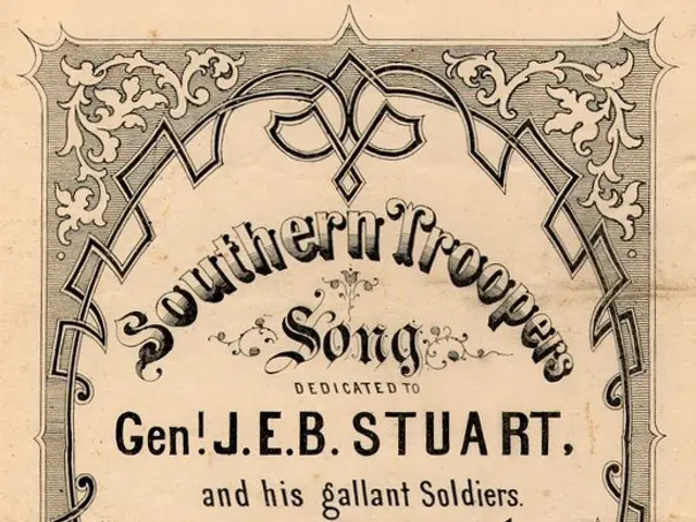 The image shows a paper with a design and text that reads "Southern Troopers Song by Gen. J.E.B....