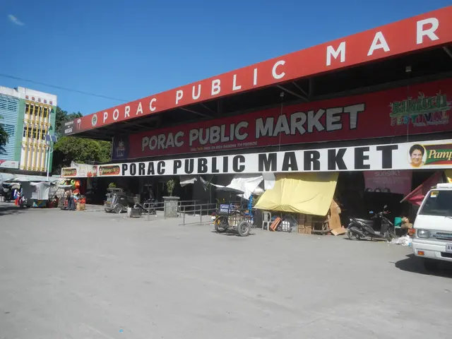 The image shows the Porac Public Market in Manila, Philippines. It is a bustling market with...