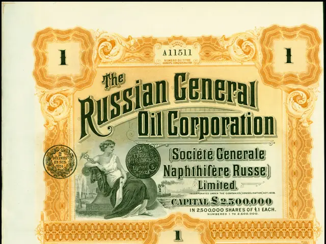 The image shows a Russian General Oil Corporation stock certificate with a picture of a person in...