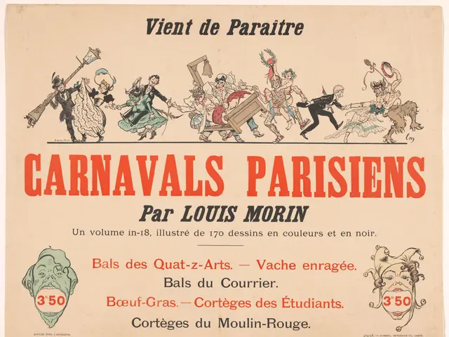 The image shows a paper with pictures of people and text that reads "Carnivals Parisiens par Louis...