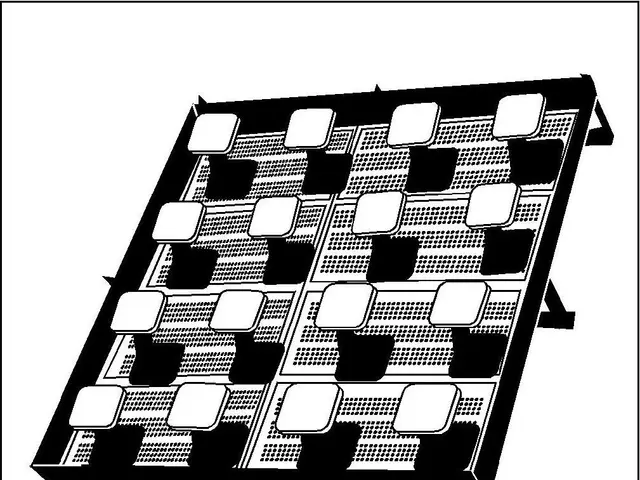 The image shows a black and white drawing of a solar panel on a white background. The panel is...