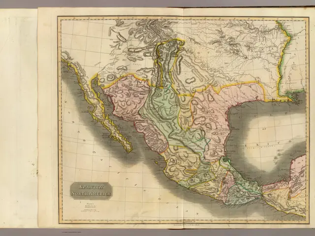 The image shows an open book with a map of Mexico on it. The map is detailed and shows the various...