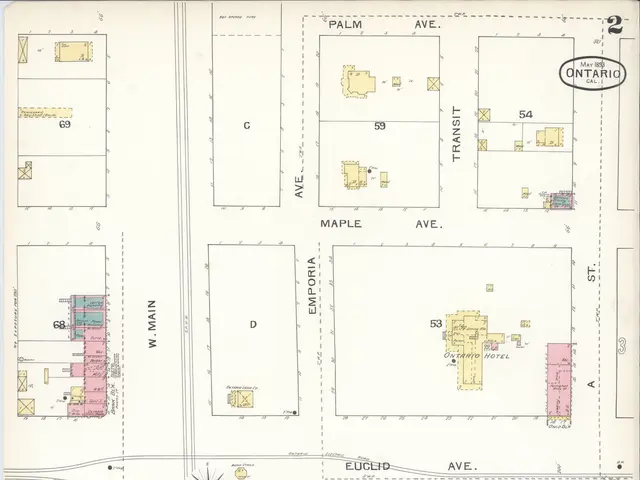 The image shows an old map of the city of Edmonton, Alberta, Canada, with buildings, roads, and...