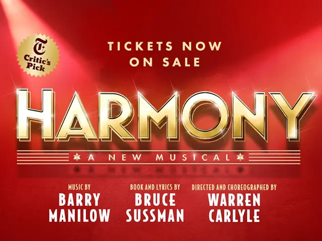 The image shows a poster for the musical Harmony, with the words "Tickets Now on Sale" written in...