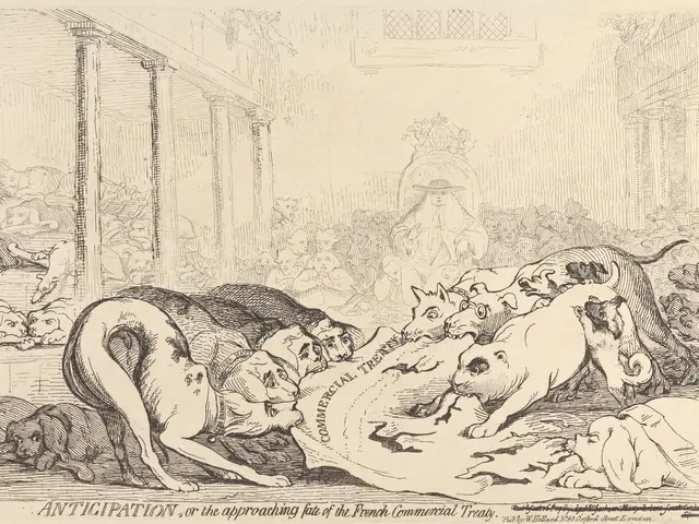 The image shows a paper with a drawing of a group of dogs laying on top of a table, surrounded by...