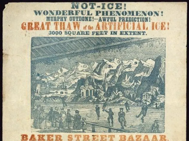 The image shows an old advertisement for the Glaciarium in the Lake of Lucerne, with a black...