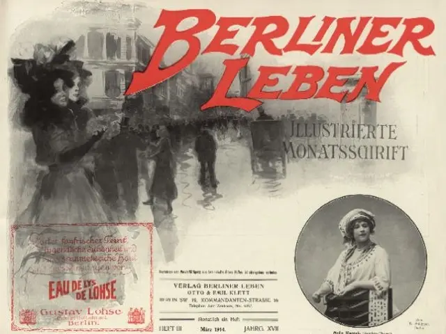 The image shows an old movie poster for the film Berliner Leben, featuring a group of people...