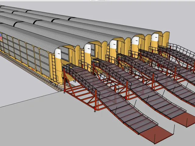 The image shows a 3D model of a large building with a lot of stairs, which is part of a 3d design...