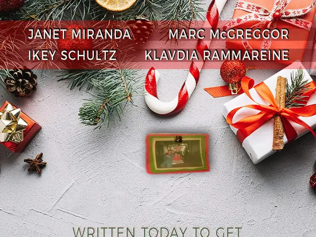 The image shows a poster for the movie Christmas Card, featuring gift boxes, a candy cane, and...