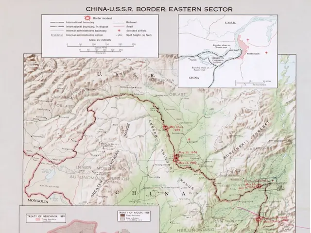 The image shows a poster with a map of the China-USSR Border Eastern Sector. The map is detailed...