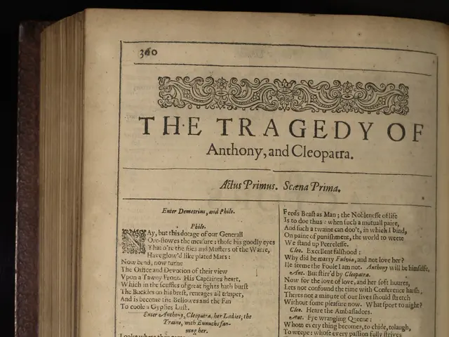 The image shows an open book with the title "The Tragedy of Anthony and Cleopatra" written on the...