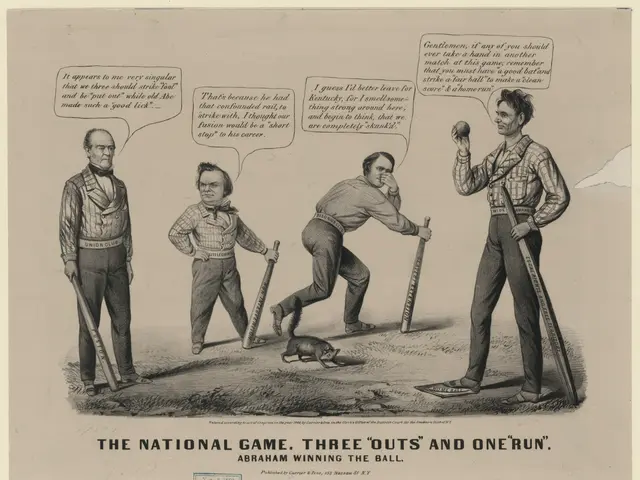 The image shows a paper with a drawing of four men standing and holding baseball bats, with an...