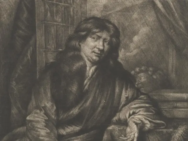 The image shows a black and white portrait of Cornelis Solingen, the Medicinen Doctor, sitting on a...