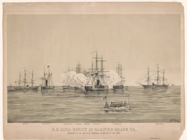 The image shows a group of ships in the water with smoke billowing out of them, and a few people in...