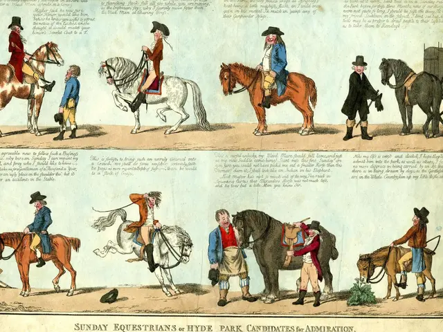 The image shows a paper with pictures of Sunday equestrians of Hyde Park, candidates for admiralty,...