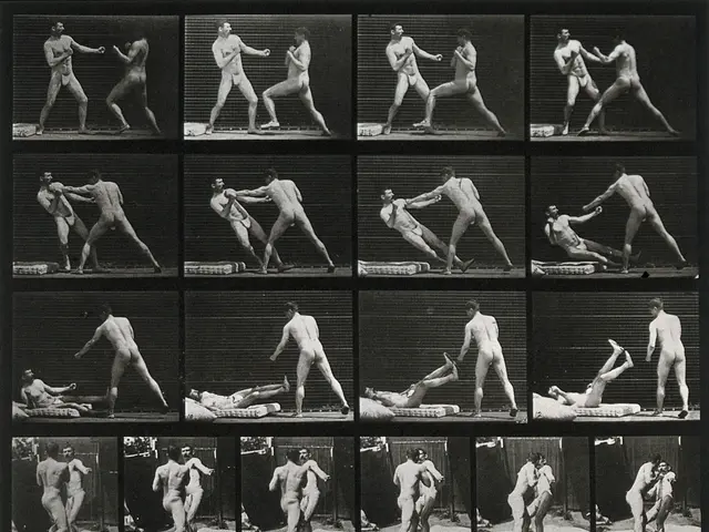 The image shows a black and white photo of a man in a wrestling ring, surrounded by a collage of...