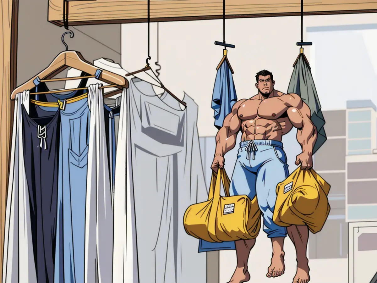 Five sets of trousers hanging, either way across a rod or hook. Five trousers hanging, accessible via two methods in the wardrobe.