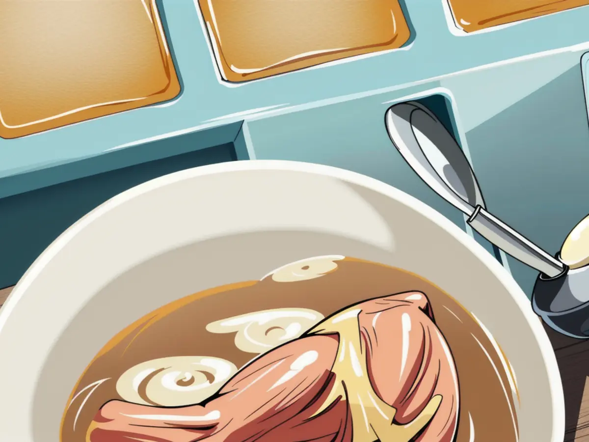 Moldy soup found adjacent to a solid block of soup in refrigerator