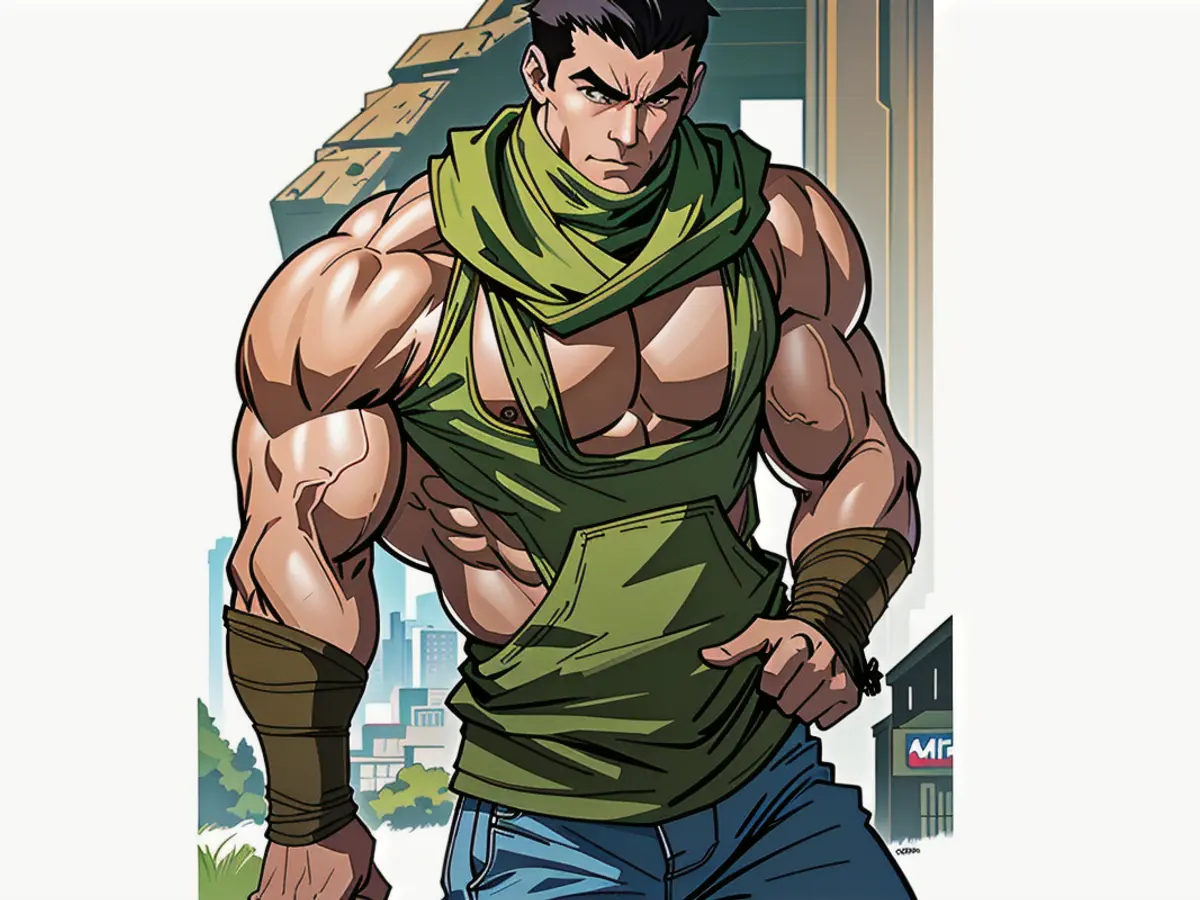 Individual donning a green-hued scarf in public display Individual sporting a green scarf in public display
