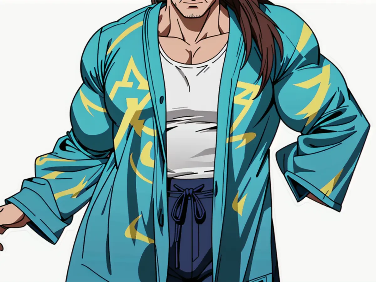 Individual sporting a vibrant blue tie-dye cardigan User in a vibrant tie-dye cardigan of blue hue