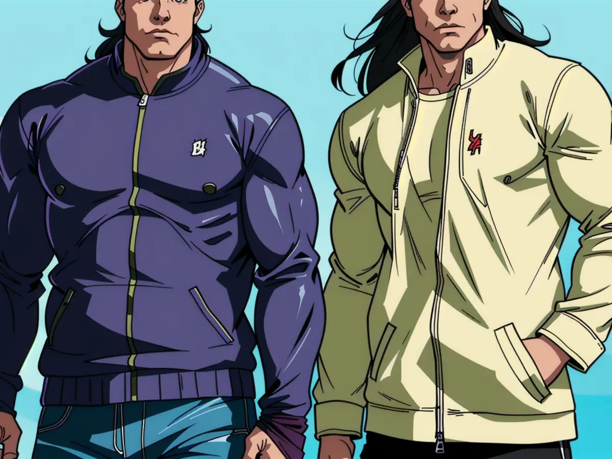 LL Bean jackets modeled in two distinct hues displayed