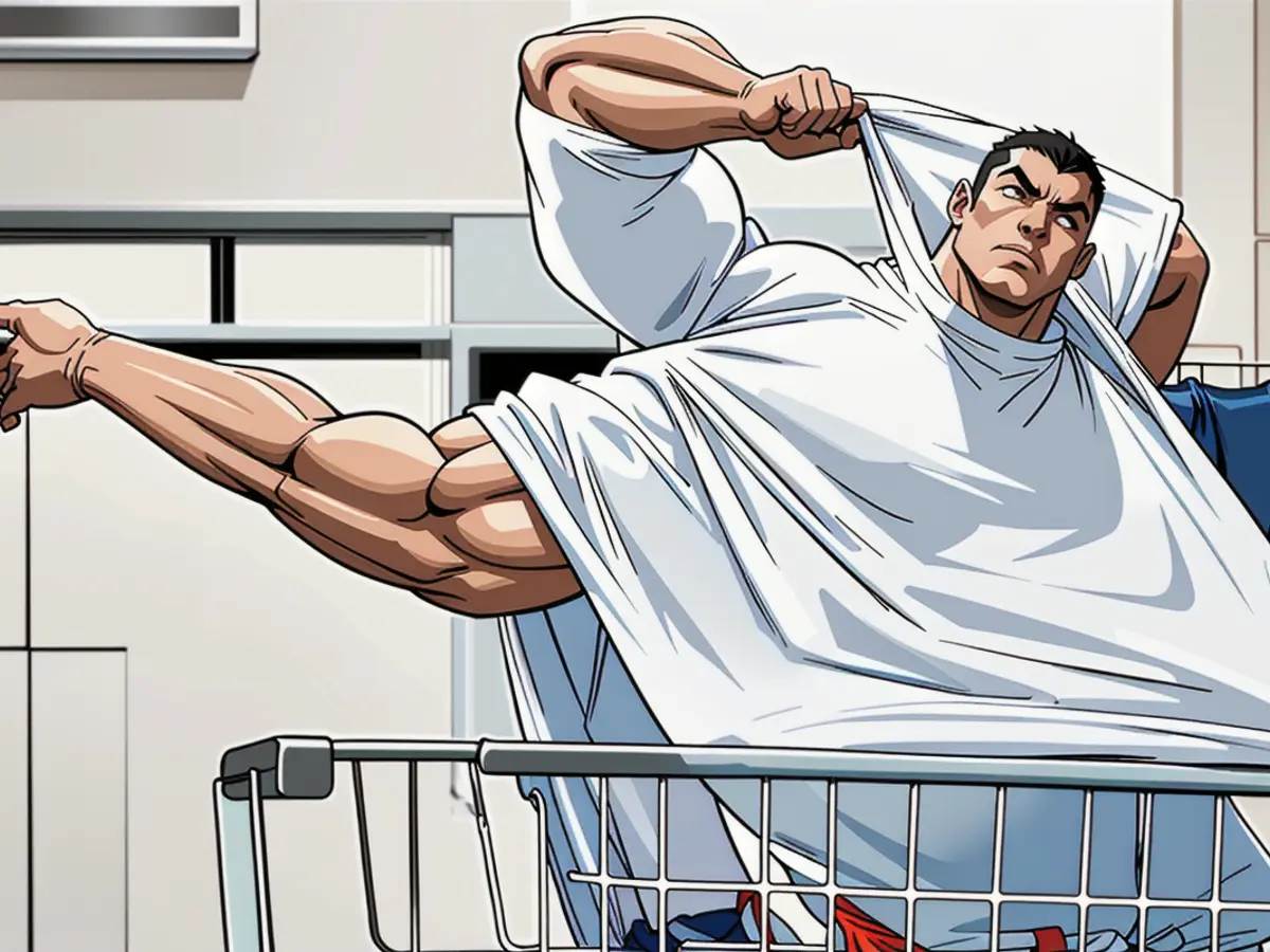 Loading sack into the upper tray of a dishwasher with hands Dishwasher's upper compartment being loaded with a sack.