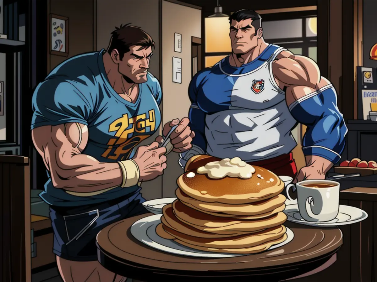 Syrup is poured over a pile of pancakes by a bear's paw, with Kodiak Power Cakes visible in the backdrop. A bear's paw pours syrup onto a stack of pancakes, with Kodiak Power Cakes shown in the backdrop.