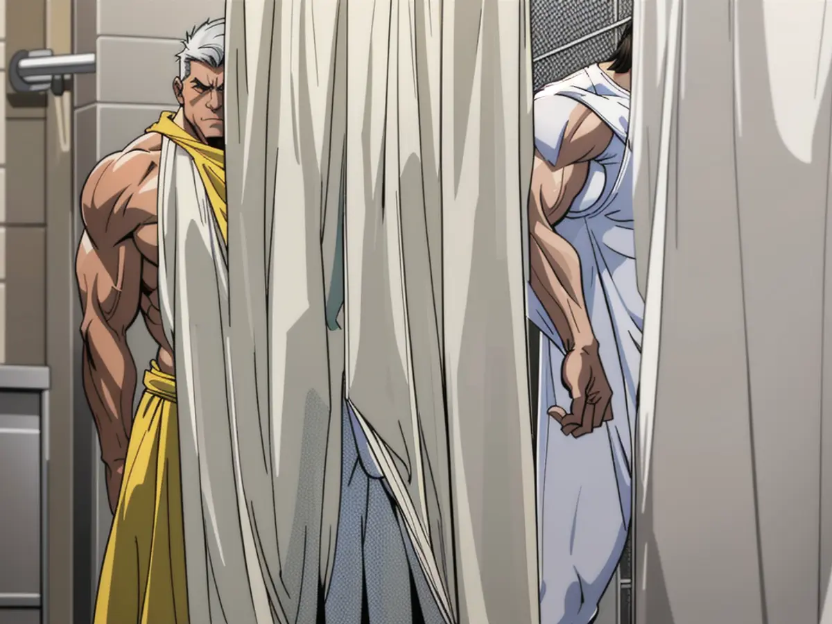 Image showcasing a writer's bathroom setup, featuring shower curtain with mesh storage compartments visible. Image depicting an author inside their shower, featuring a shower curtain liner equipped with mesh storage compartments.