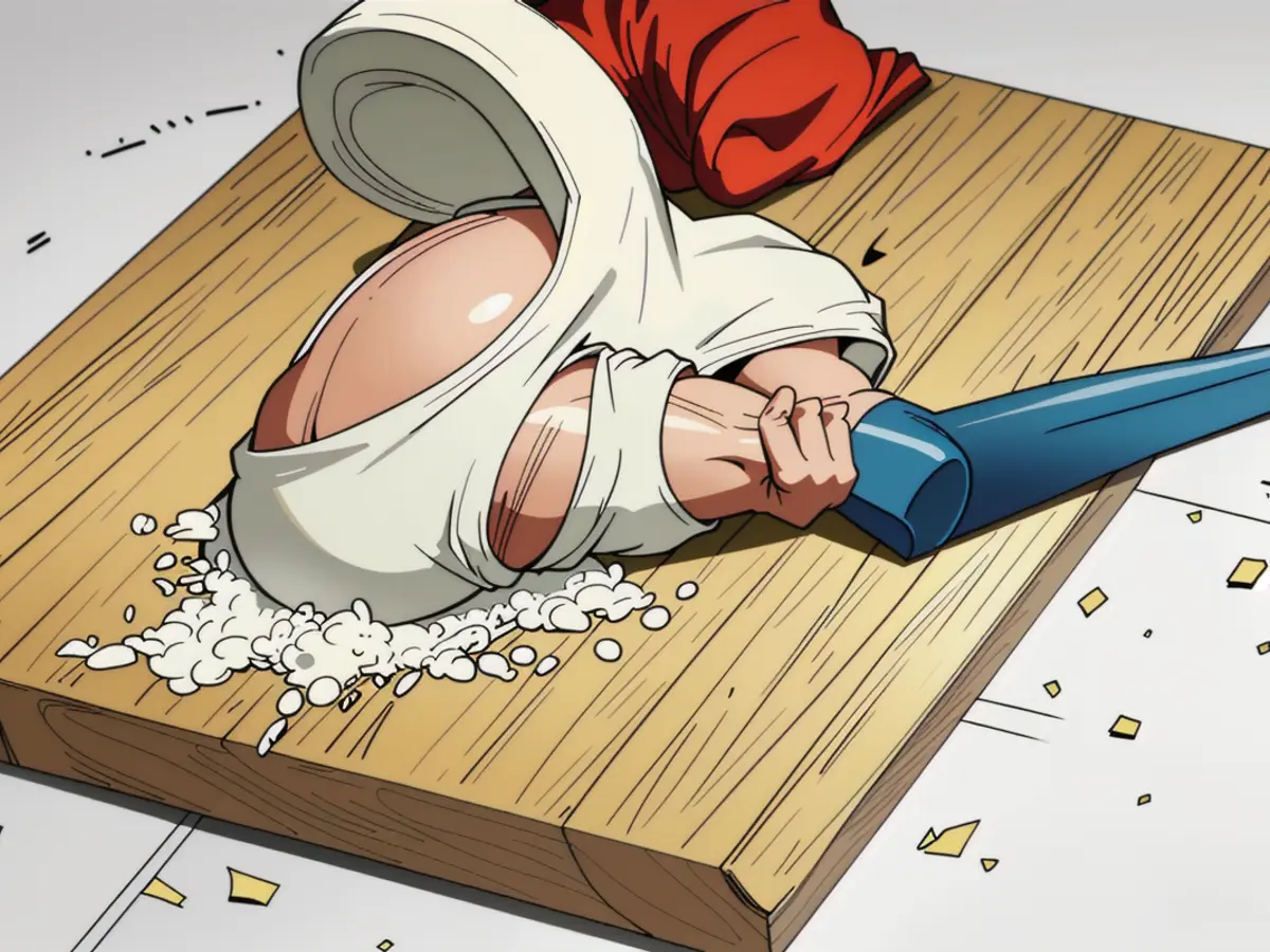 Parmesan cheese shreds positioned beside a cutting board with its guard, alongside a zester. Parmesan cheese fragments situated nearby a safeguarded cutting board alongside a zester.