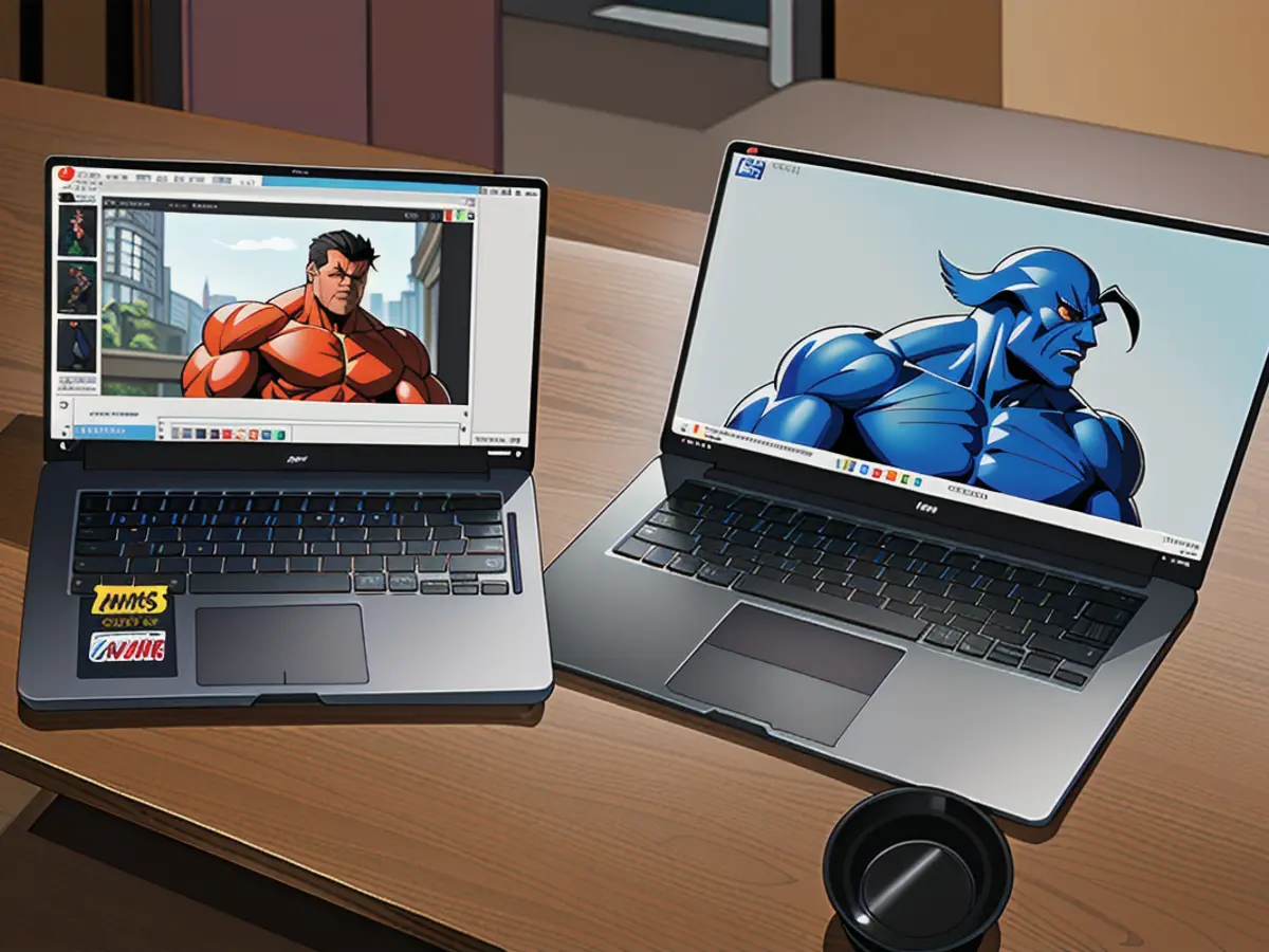 Laptop of Reviewer Connected to Portable Display Laptop of Reviewer linked to portable screen.