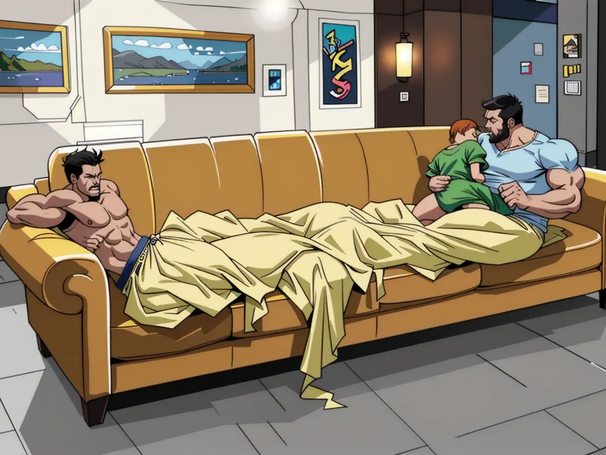 Spacious yellow sofa, accommodating enough for the entire family to sleep comfortably, complete with plush cushions. Extra-large, sunny yellow couch suitable for the entire family to rest comfortably, featuring plush cushions.