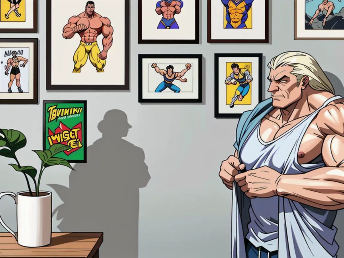 Wall-mounted image frames displaying various artwork Decorative frames adorn the wall's surface.