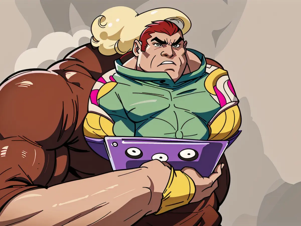 Reviewer carefully attending to their Tamagotchi device. Person examining their Tamagotchi device