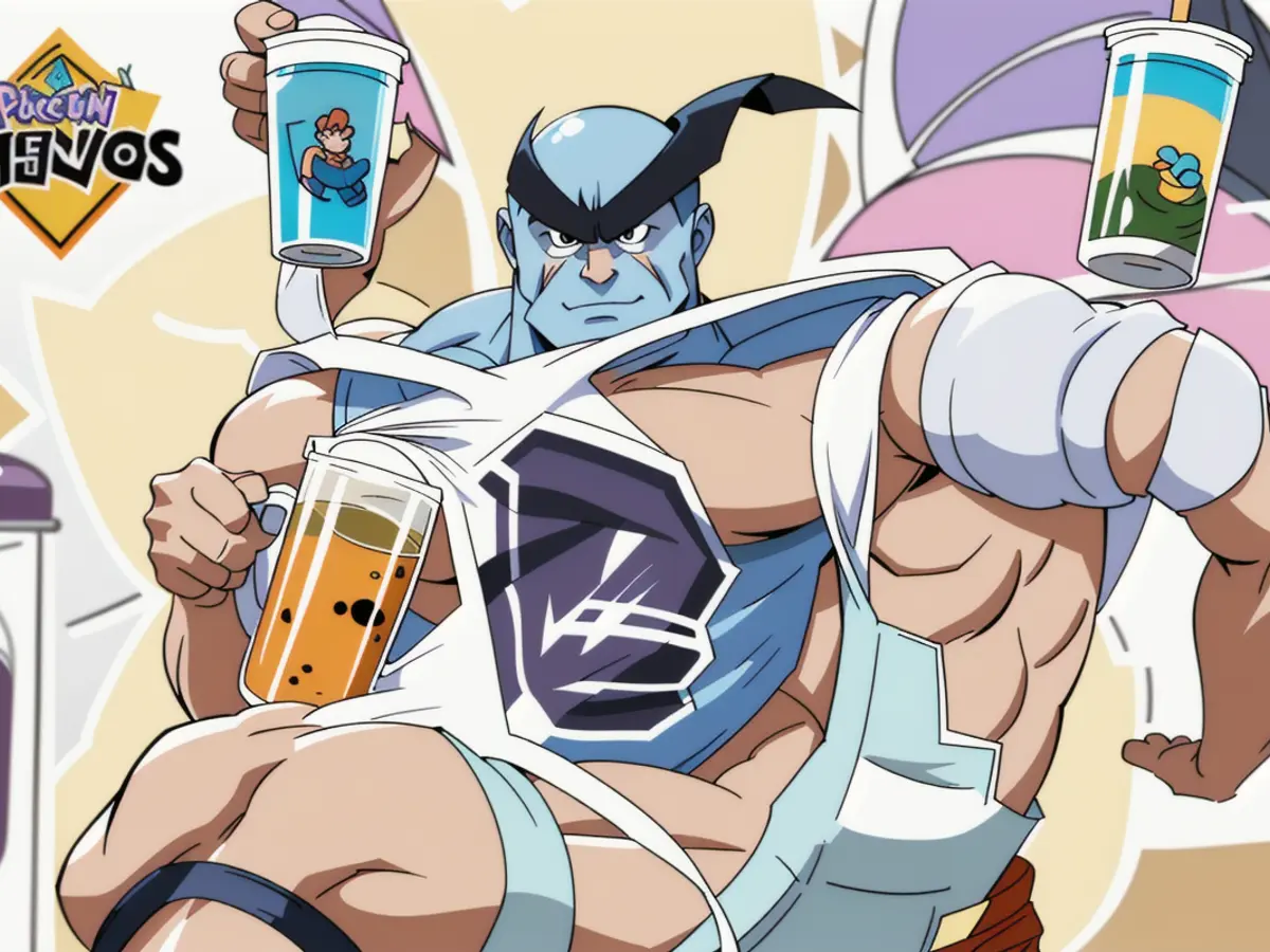Stickers depicting Pokémon characters inside boba cups Boba cups adorned with stickers featuring Pokémon characters.