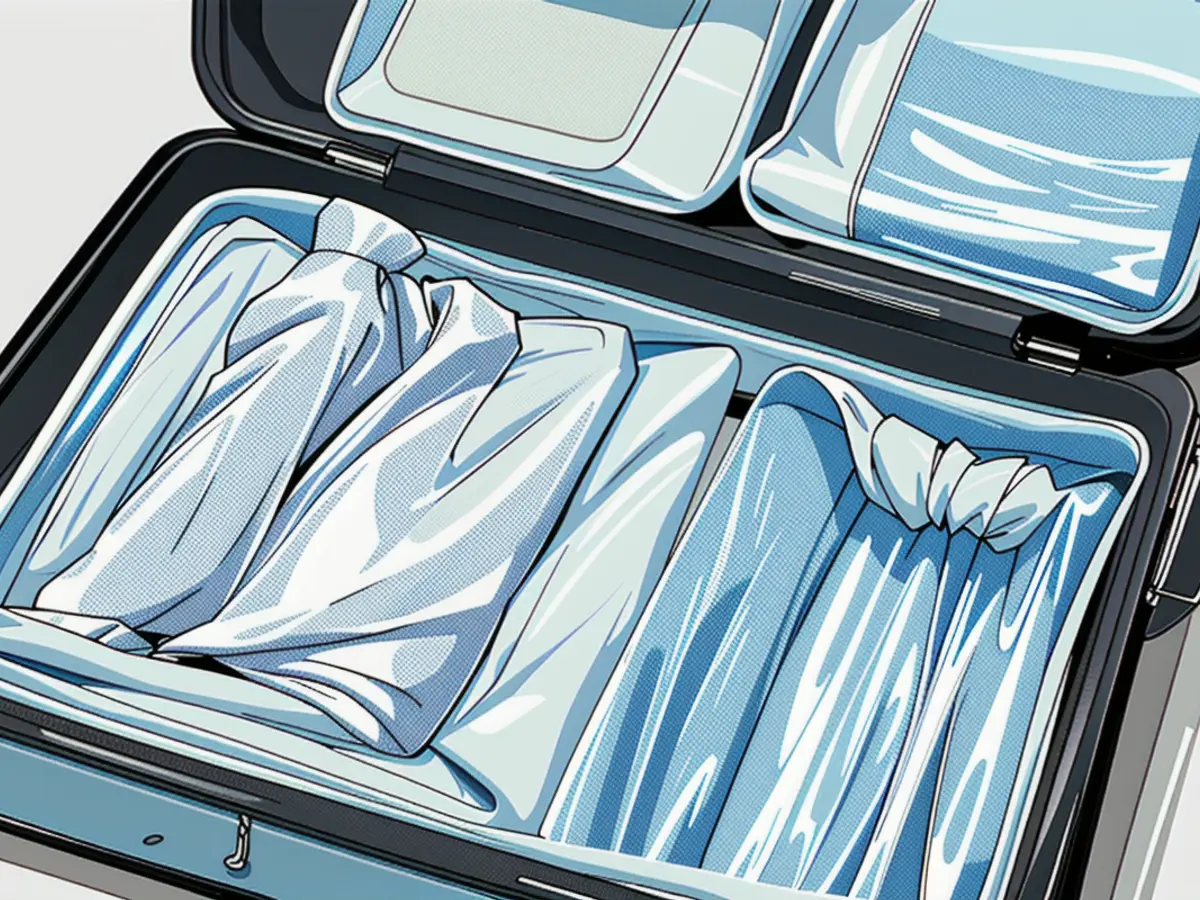 Displaying packing cubes within a suitcase to demonstrate their capacity and organization.