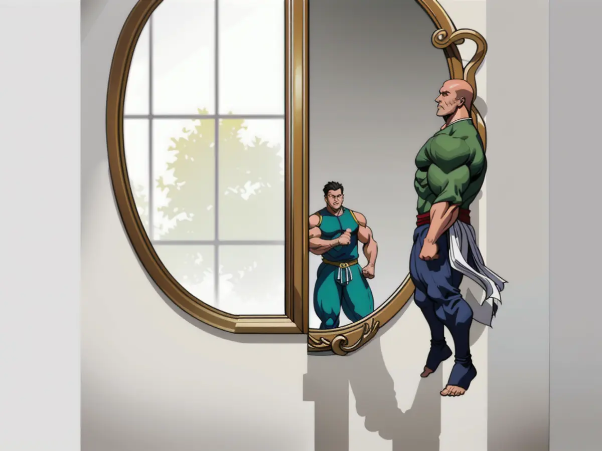 Wall-mounted reflective object, displaying visual reflections.