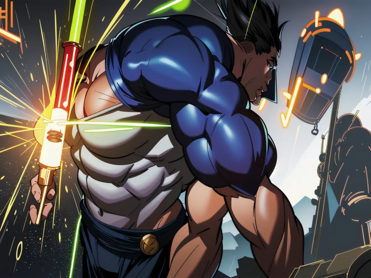 Individual wielding a luminous umbrella resembling a lightsaber, as the shaft emits a glowing light.