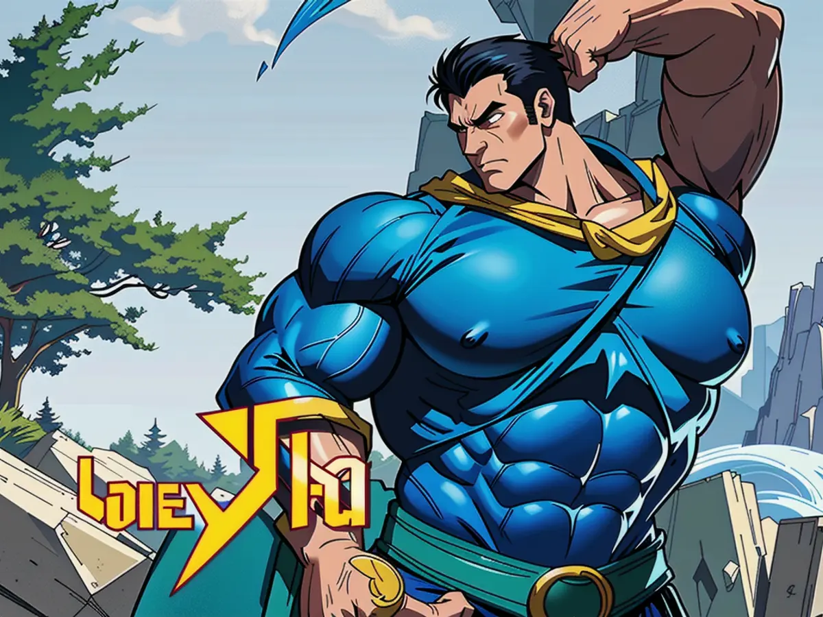 Skirt-donning critic evaluates blue, metallic attire