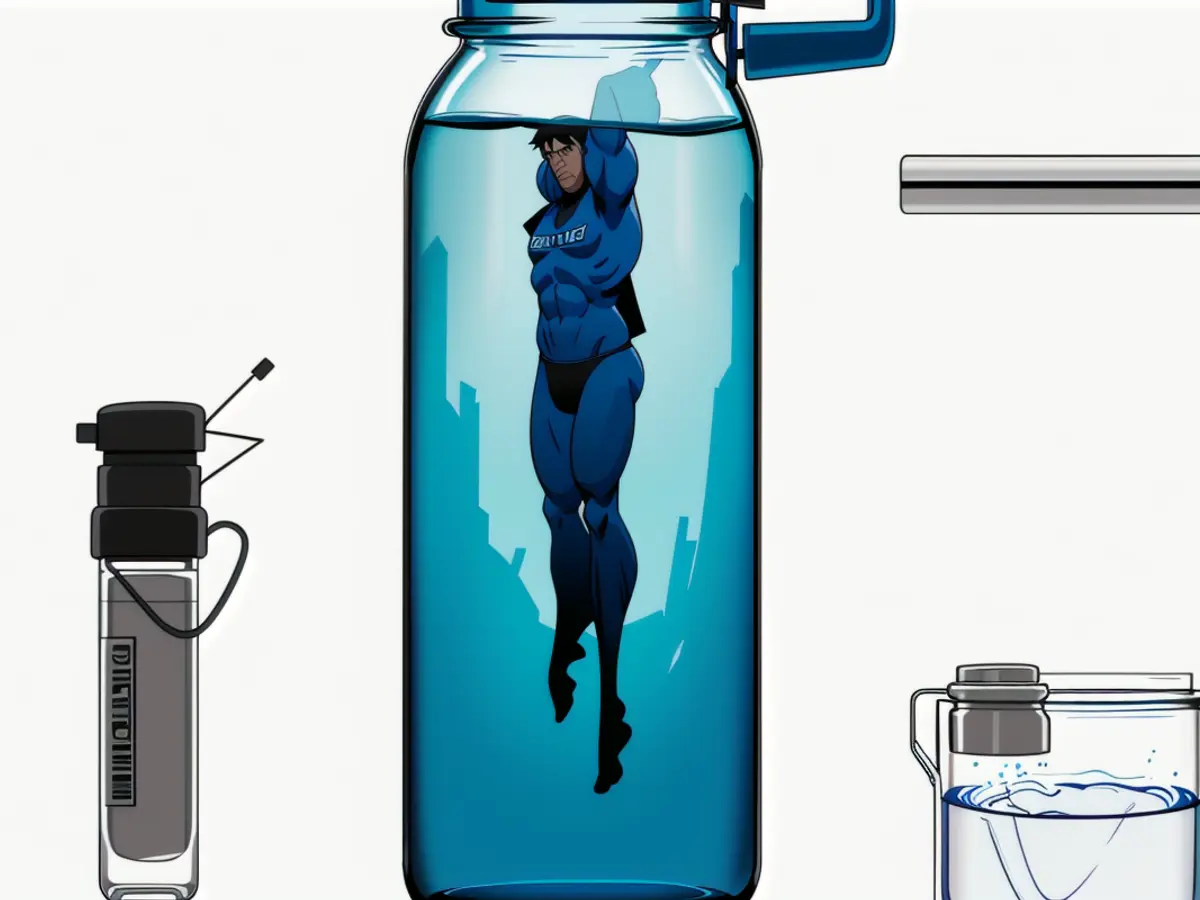 Transparent Blue Water Bottle Equipped with Convenient Sip Straw, Secure Lid Preventing Leaks, and a Straw-Fitted Filter for Purification Translucent blue water bottle equipped with a simple-sip straw, leak-resistant cap, and an internal filter for straw utilization.