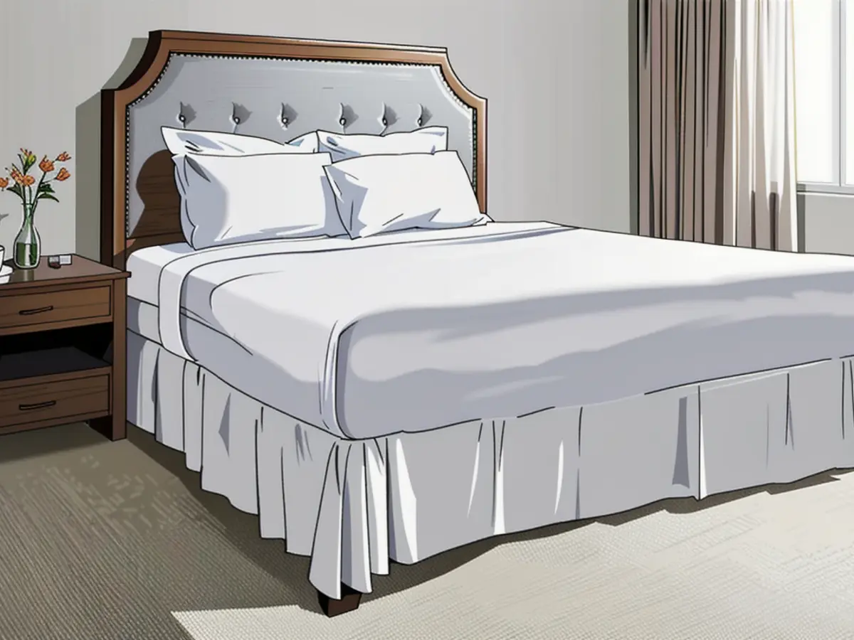 White, square-shaped bedskirt adorning a mattress Off-White Bedspread Spread Out on Mattress