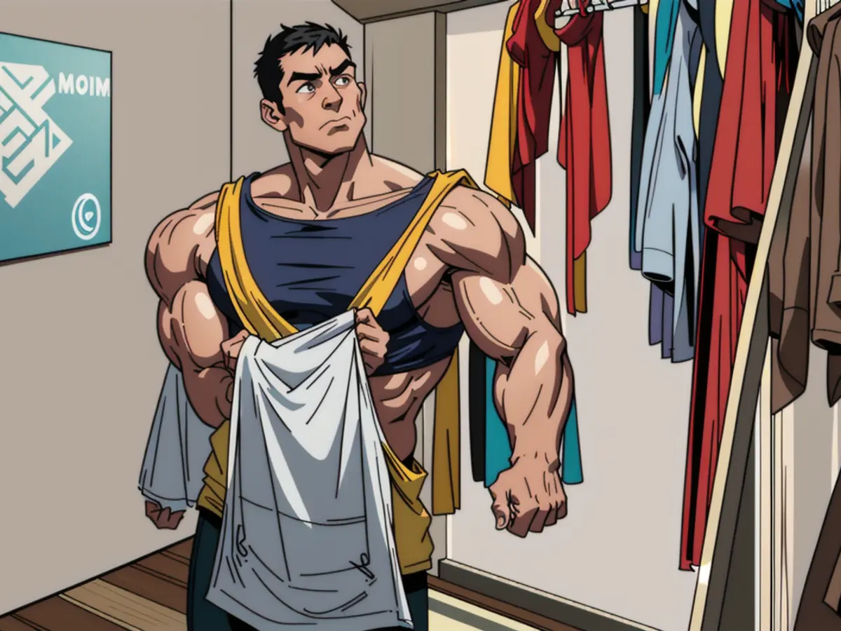 Clothes and assorted items spilled onto the reviewer's wardrobe Reviewer's cluttered wardrobe filled with garments and assorted belongings