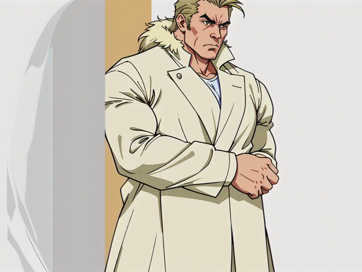 Overcoat-clad model dons accessories featuring a waist tie and fur-trimmed collar. Model donning cream overcoat equipped with waist belt and fur-lined neck collar.