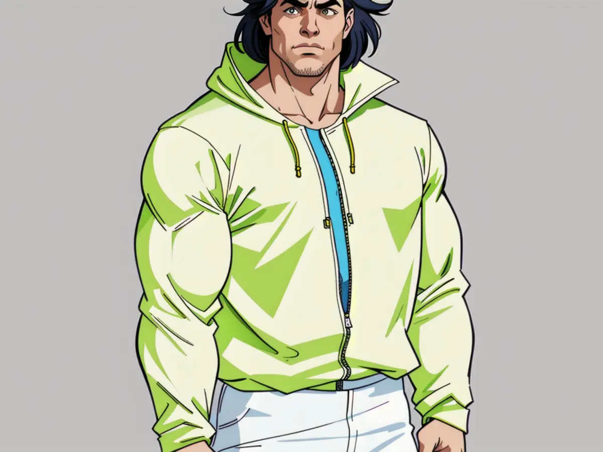 Individual donning a bright neon yellow jacket. Individual donning a vibrant neon yellow coat.