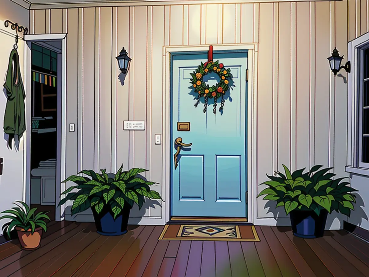 Front entrance adorned with a white doorway, a welcoming 