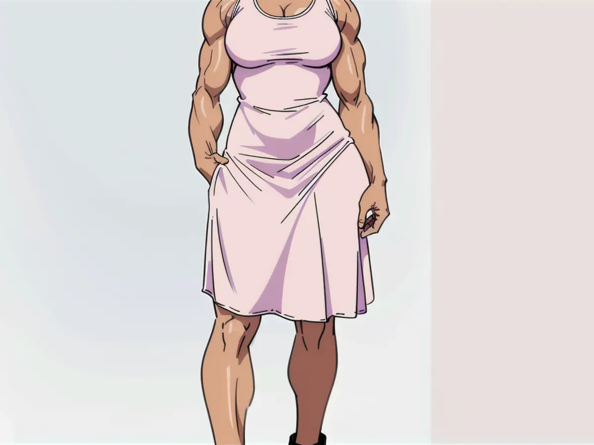 Woman adorned in a soft pink attire. Woman adorned in a soft pink gown.