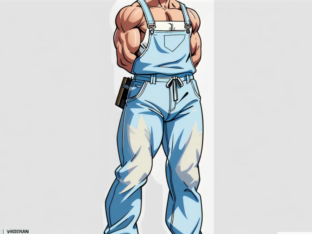 Fashion enthusiast sporting roomy overall trousers Individual donning expansive, leg-length jumpsuit overalls