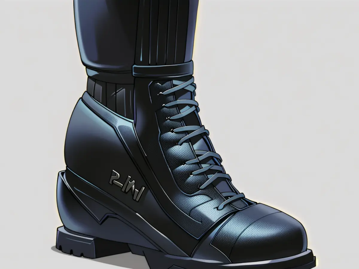 Buckled black footwear with a distinctive design Buckled black footwear with a distinct strap design