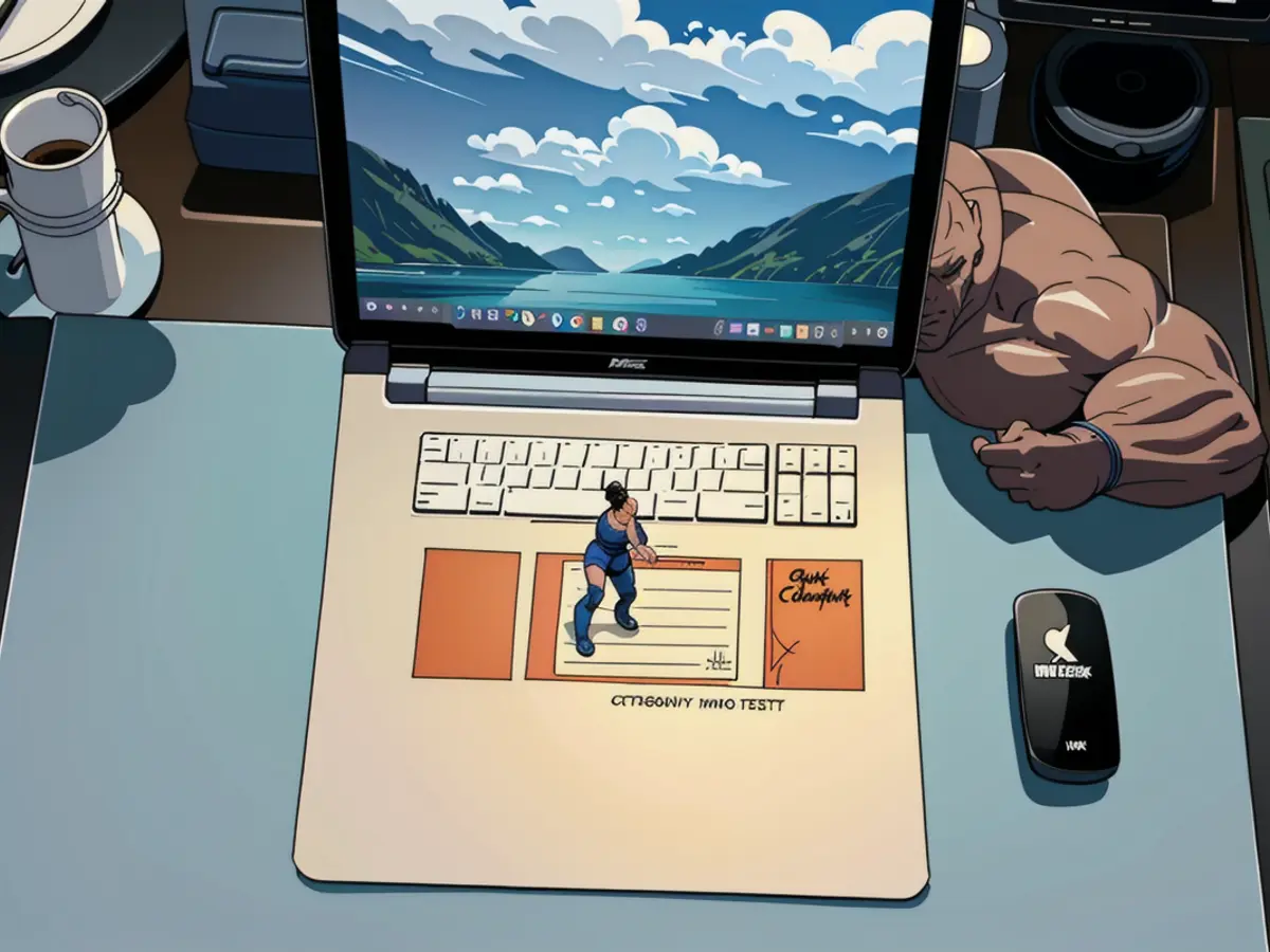 Photo depiction of the blue rectangle desk mat, showcasing a laptop, coffee, mouse, and pen placed upon it Image depiction of a square desk mat in blue, adorned with a laptop, beverage, mouse, and writing utensil