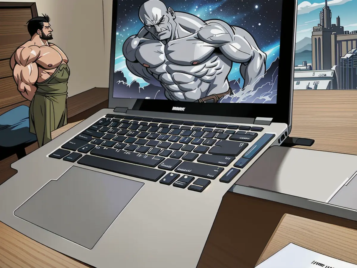 Picture showcasing a silver laptop stand positioned on a desk, with a raised laptop on top of it Image showcasing a silver laptop stand positioned on a desk, with a raised laptop atop it
