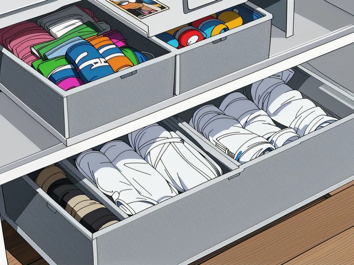 Under-bed storage solutions featuring three gray boxes, each divided for organization Three storage bins for under the bed, equipped with separators for organized storage.
